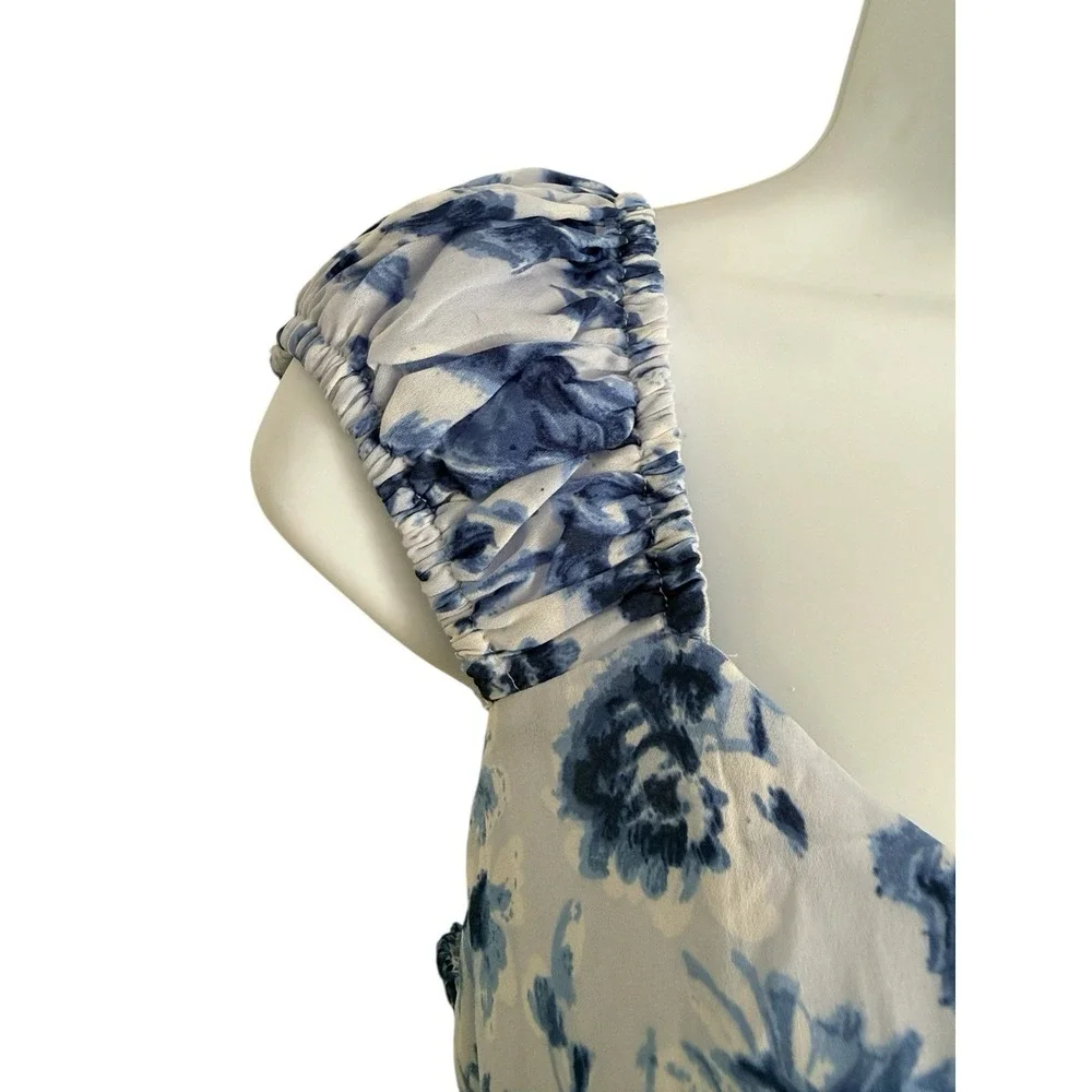 Abercrombie & Fitch Floral Maxi Dress LT TALL Blue White‎ Cottagecore Side Smock